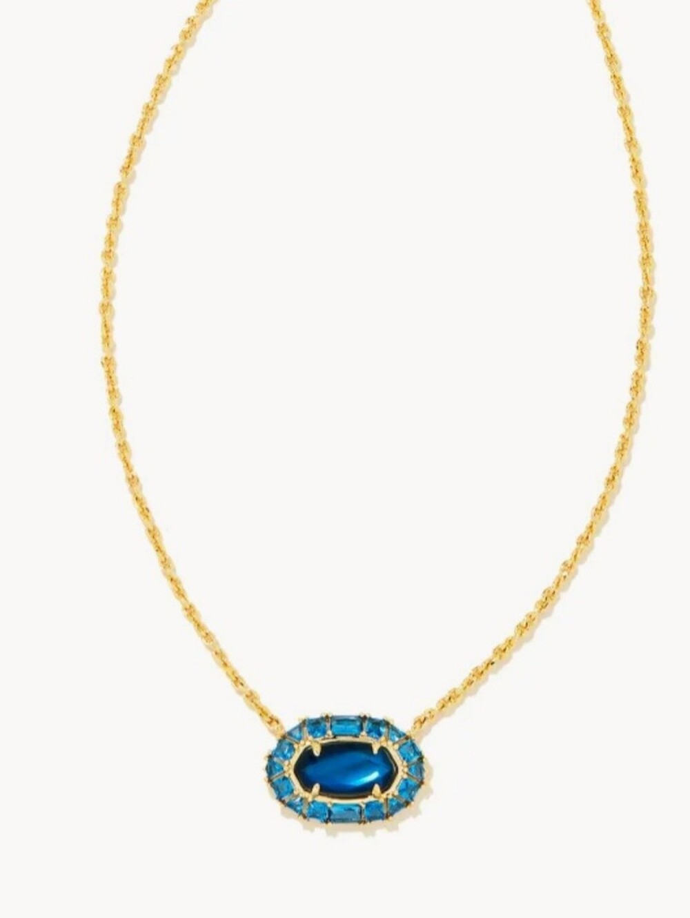 NWT Kendra Scott Crystal Frame Pendant Necklace Gold in Sea Blue Illusion